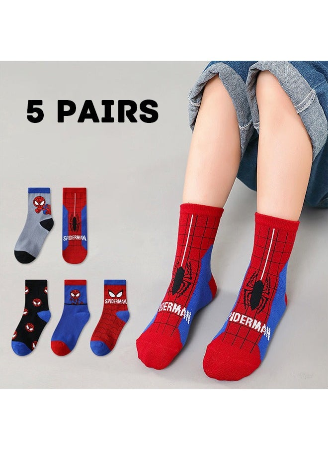 Generic Spider Man cartoon children's socks, set of 5 decorative Spider Man children's socks, children's tube socks, school socks, socks suitable for boys aged 6-8 Spider Man boys' socks  - Image 3