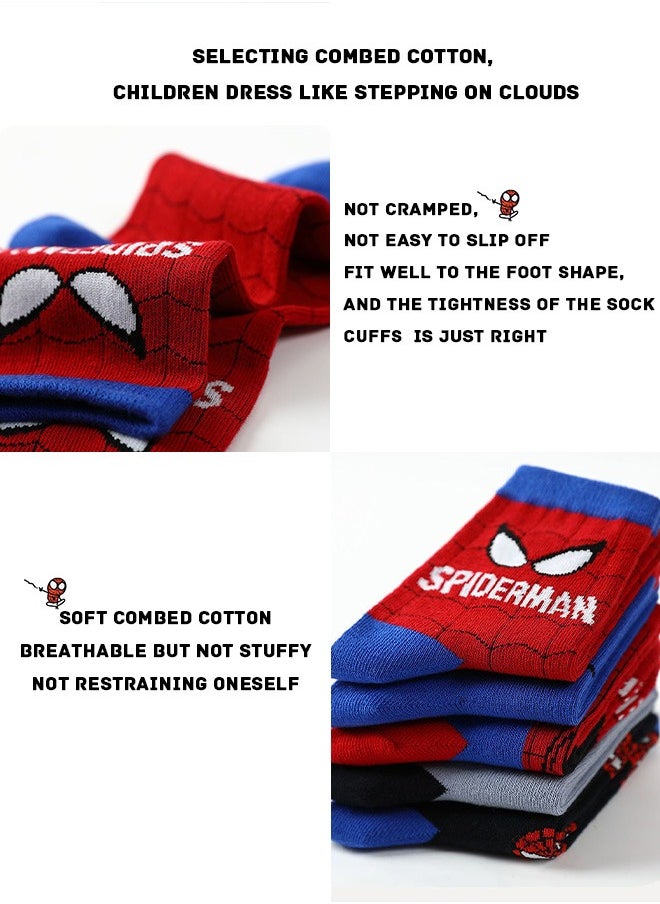 Generic Spider Man cartoon children's socks, set of 5 decorative Spider Man children's socks, children's tube socks, school socks, socks suitable for boys aged 6-8 Spider Man boys' socks  - Image 4