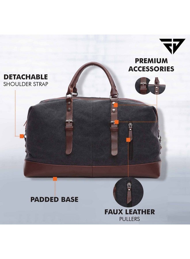 Fur Jaden 40L Canvas Weekender Travel Duffle Cabin Bag with Detachable Shoulder Strap (Black) - Image 2