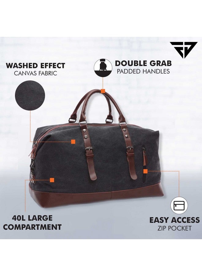 Fur Jaden 40L Canvas Weekender Travel Duffle Cabin Bag with Detachable Shoulder Strap (Black) - Image 3