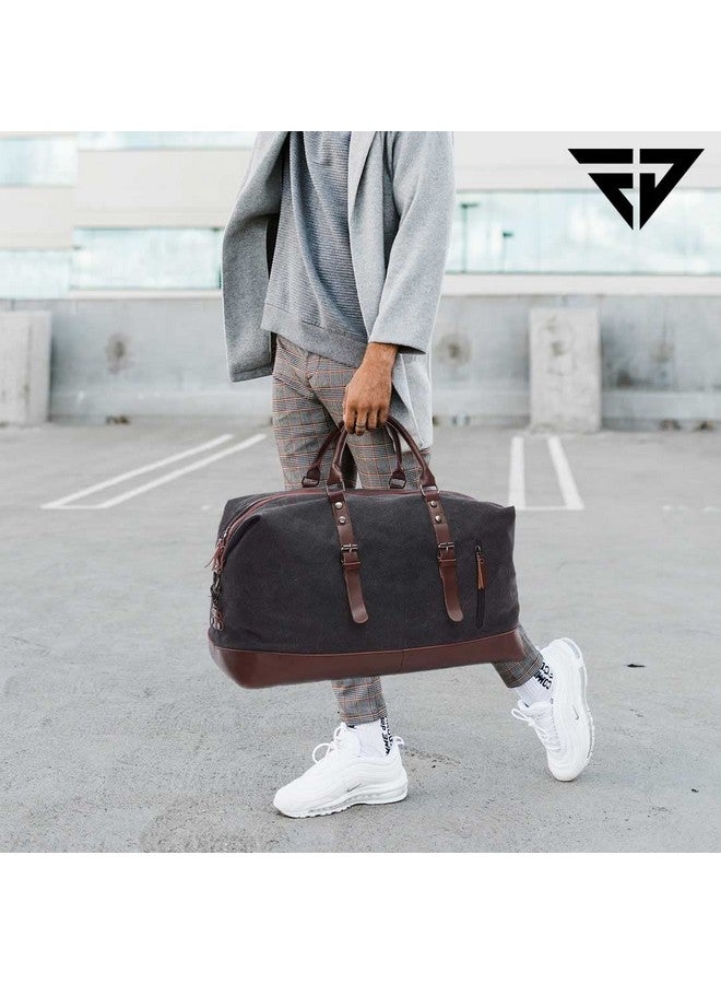 Fur Jaden 40L Canvas Weekender Travel Duffle Cabin Bag with Detachable Shoulder Strap (Black) - Image 5