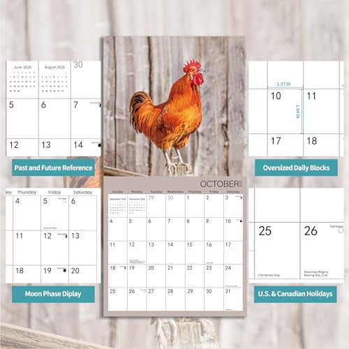 BLYYIEER 2026 Wall Calendar,Calendar 2026,Rooster Monthly Wall Calendar, 12" x 24" Open,Family Planner Calendar, Home & Office Organizer,Hangable - Image 3