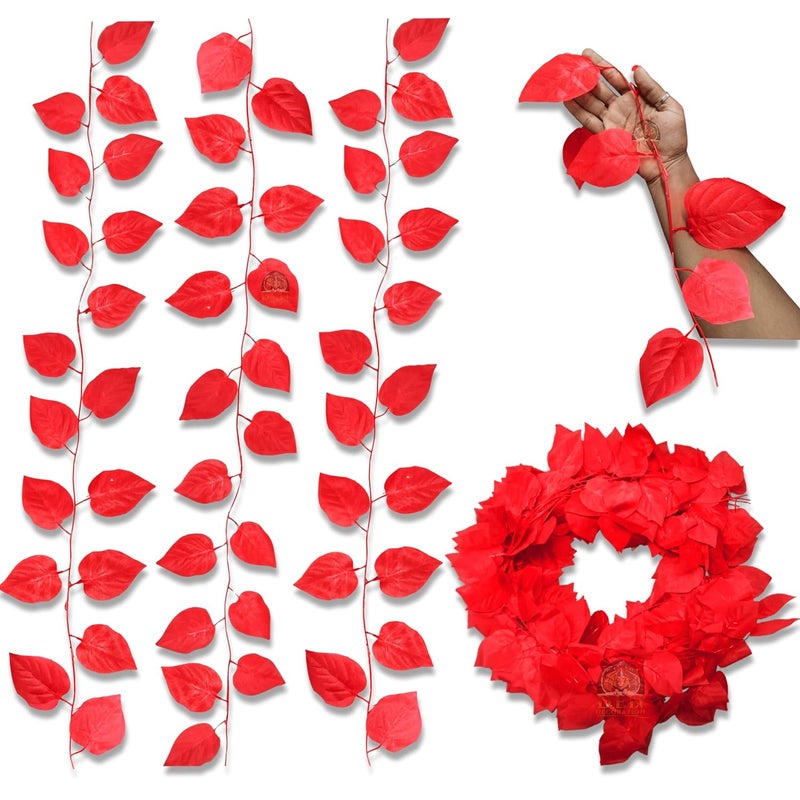 DEN DECORATION DEN DECORATION Premium 75 feet 36 Leaves Artificial Money Plant Leaf Ivy Creeper Vine Garland Rose Red Pack of 12 