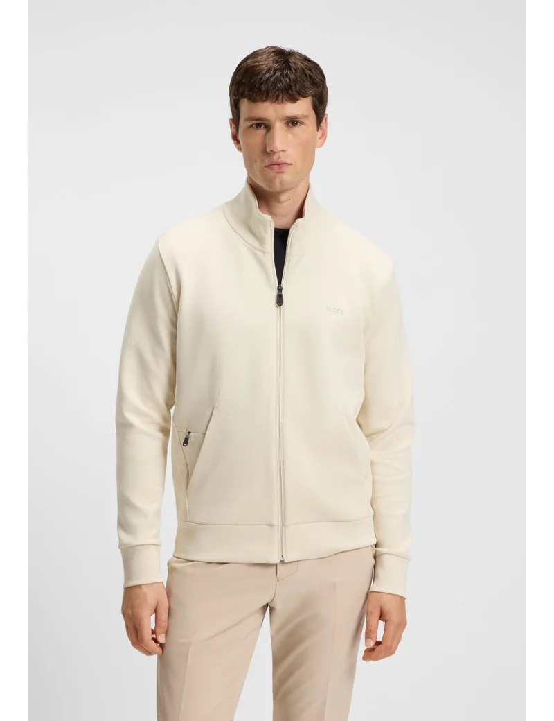 BOSS Stretch-cotton zip-up sweatshirt with logo print