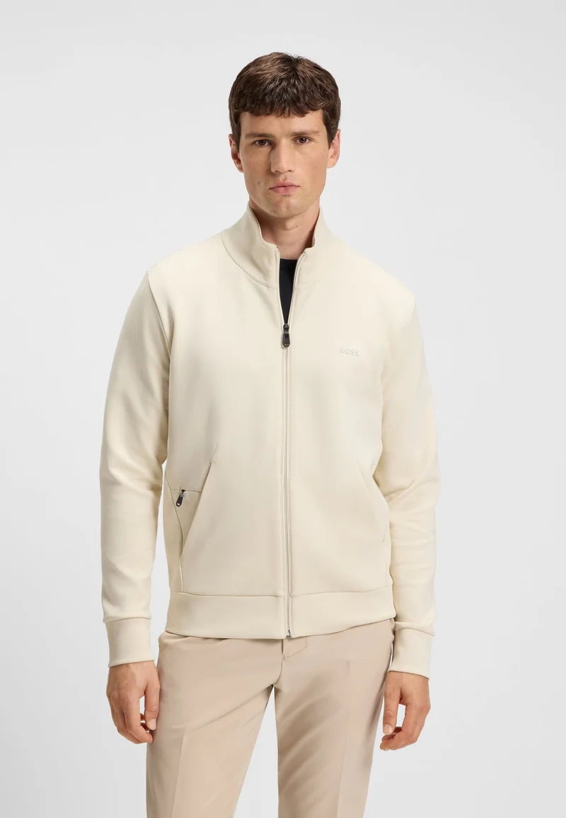 BOSS Zip-up sweatshirt in stretch cotton with logo print