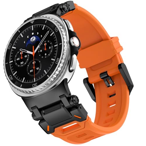 WINGLE Compatible for Galaxy Watch 8/8 Classic Band Samsung Galaxy Watch 8 44mm 40mm 46mm Men Sport Bands Military Rugged Durable Armor Silicone Rubber Strap Stainless Steel Metal Connector, Orange - Image 1
