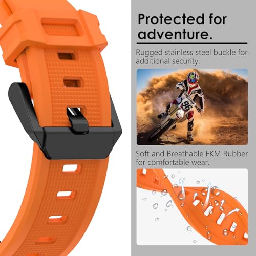 WINGLE Compatible for Galaxy Watch 8/8 Classic Band Samsung Galaxy Watch 8 44mm 40mm 46mm Men Sport Bands Military Rugged Durable Armor Silicone Rubber Strap Stainless Steel Metal Connector, Orange - Image 5