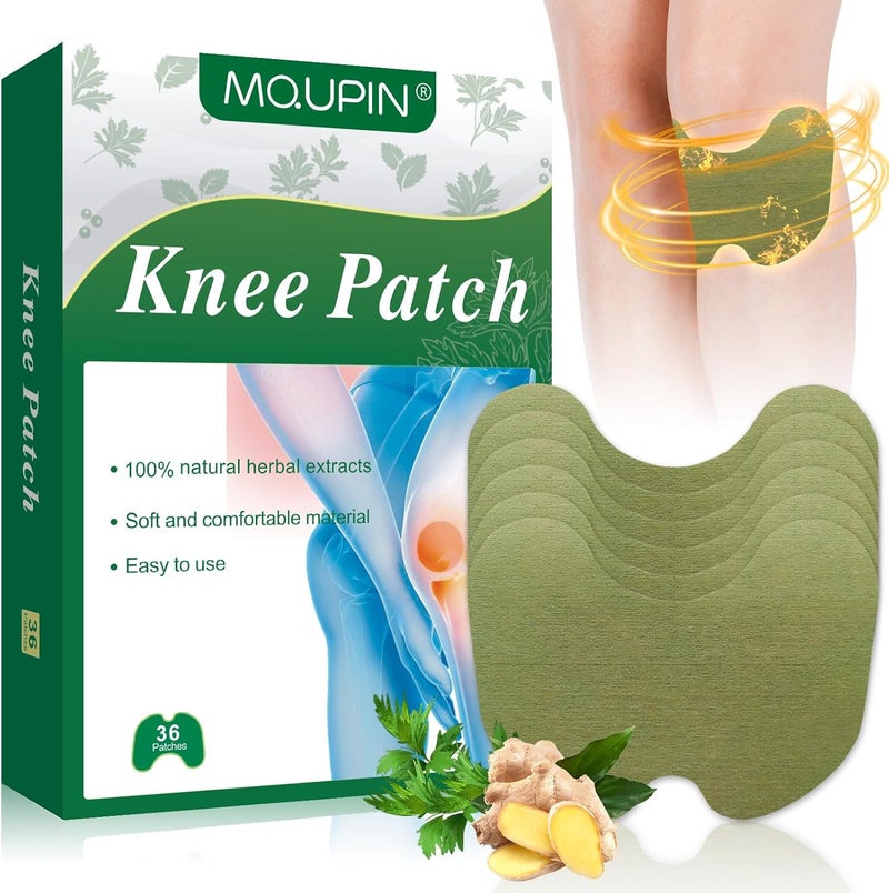MQUPIN 36 قطعة لاصقات الركبة من الشيح ومستخلص الزنجبيل لاصقات حرارية تدوم 8 ساعات لركبة الظهر الرقبة الكتف - Image 1