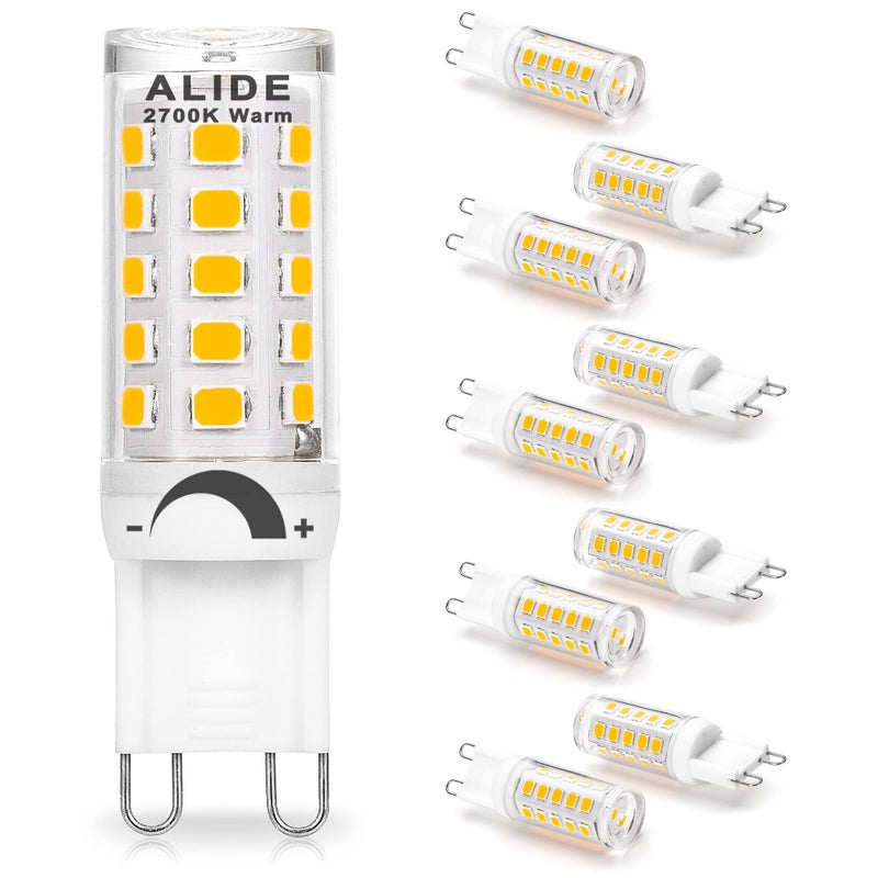 ALIDE مصابيح LED G9 القابلة للتعتيم 3 واط بديل 20 واط 25 واط 30 واط مكافئ هالوجين، 2700 كلفن أبيض دافئ ناعم، AC120V G9 واضح T4 ثنائي الدبوس مصابيح LED للإضاءة المنزلية، 300 لومن، 360 درجة، 10 عبوة - Image 1