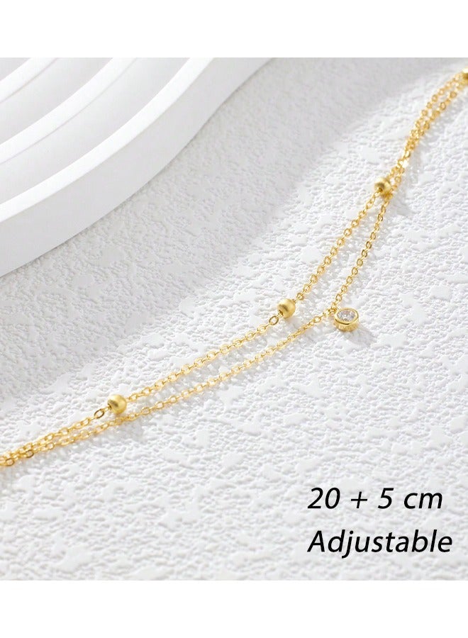 سوار كاحل مزدوج الطبقات من الصلب المعدني مُ بالذهب 18 كارات مع  زركوني متوهج مجسمات أنيقة راقية لارتداء يومي رحلات الشاطئ رحلات الأطوار ليالي المواعيد أيام البركة تجمعات الصيف مناسبات الفرح - Image 3