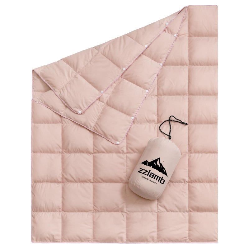 zzlamb Packable & Lightweight Camping Blanket, Soft Travel Duck Down Throw 650 Fill Power, Compact Warm Down Lap Blanket for Couch Airplane Car Picnic RV Backpacking Beach, 50x77in Cherry Pink - Image 1