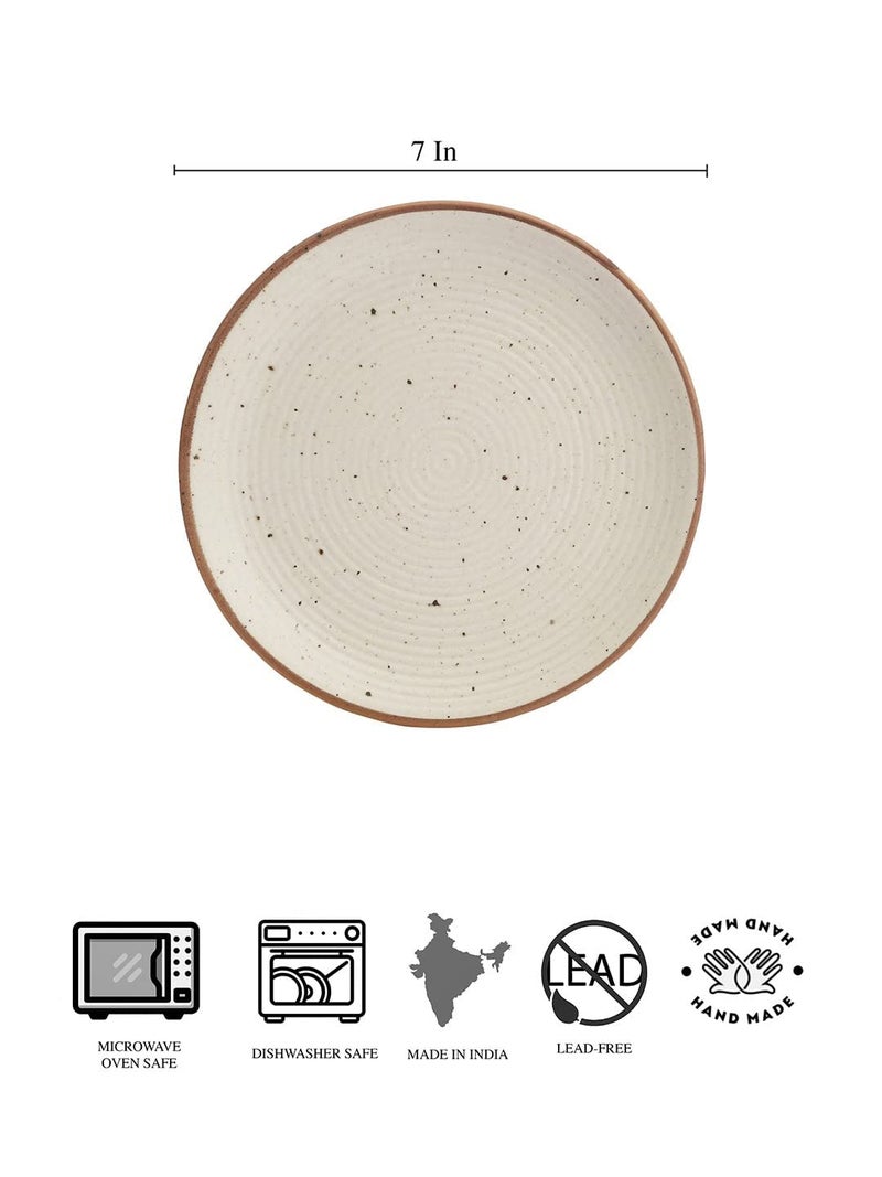 Miah Decor Ceramic Quarter Plates Small Dinner Plates Set of 4 Handcrafted Stoneware OffWhite with Brown Rim grains Serving Platter for Snacks Dessert Microwave and Dishwasher Safe Size 7 Inches - Image 5