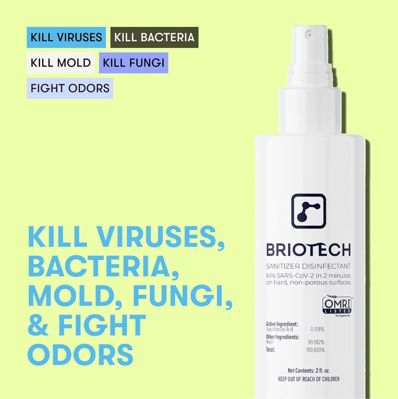 BRIOTECH Sanitizer Disinfectant Hypochlorous Spray, Kill 99.99% of Viruses & Bacteria, Control Mold, Eliminate Odor, Gentle for Nursery & Play Rooms, Food Contact Surface Sanitizer, 8.5 fl oz (2 Pack) - Image 3
