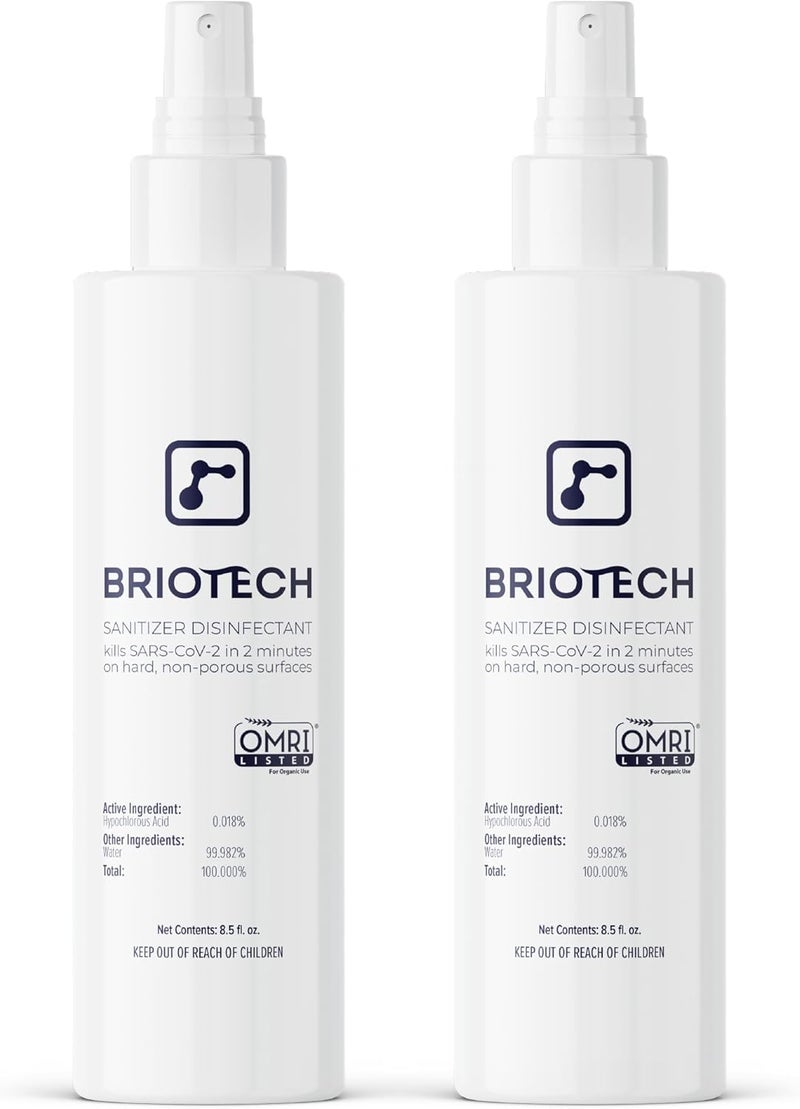 BRIOTECH Sanitizer Disinfectant Hypochlorous Spray, Kill 99.99% of Viruses & Bacteria, Control Mold, Eliminate Odor, Gentle for Nursery & Play Rooms, Food Contact Surface Sanitizer, 8.5 fl oz (2 Pack) - Image 1