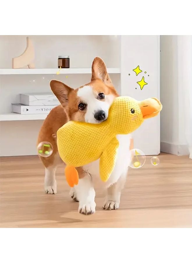 دمية بطة محشوة متوسطة الحجم مقاومة للعض، منظف أسنان ناعم مزيل للتوتر بصوت ذو فراء ذهبي ناعم - Image 3