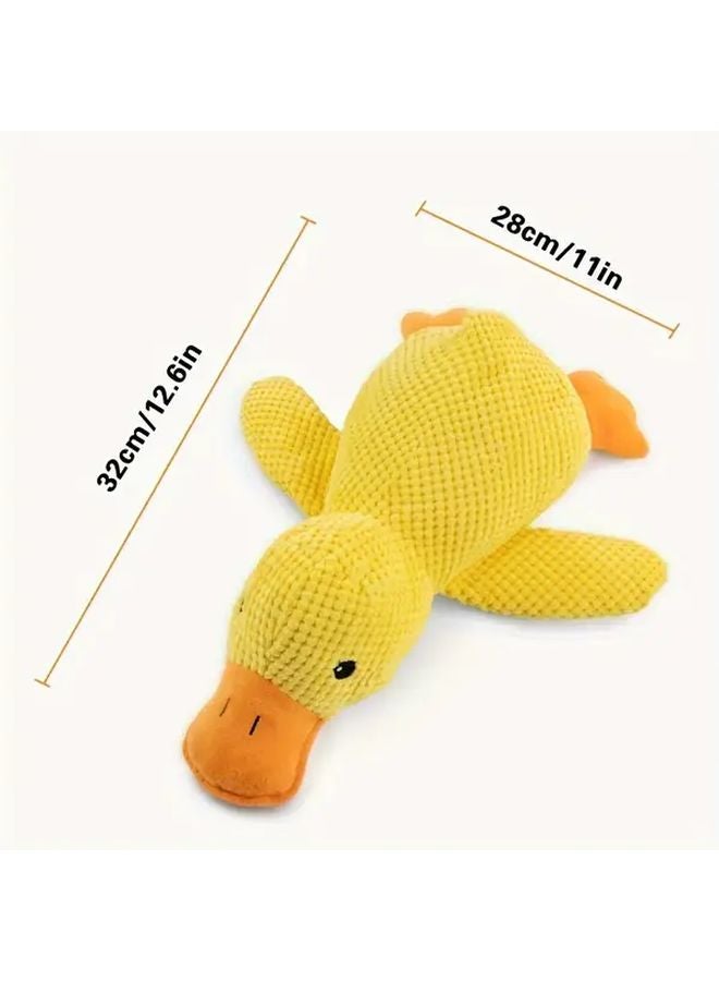 دمية بطة محشوة متوسطة الحجم مقاومة للعض، منظف أسنان ناعم مزيل للتوتر بصوت ذو فراء ذهبي ناعم - Image 1