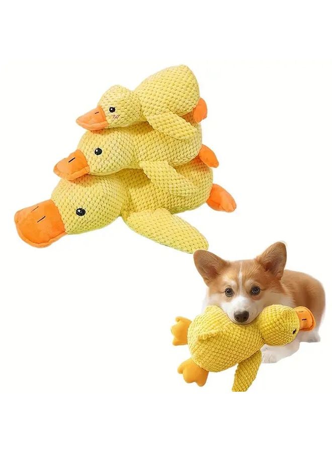 دمية بطة محشوة متوسطة الحجم مقاومة للعض، منظف أسنان ناعم مزيل للتوتر بصوت ذو فراء ذهبي ناعم - Image 5