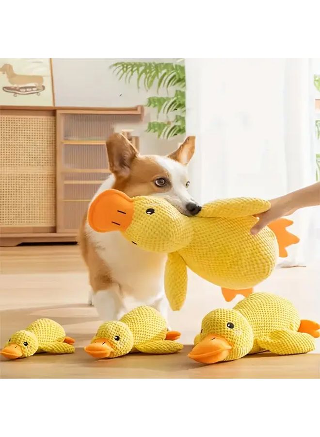 دمية بطة محشوة متوسطة الحجم مقاومة للعض، منظف أسنان ناعم مزيل للتوتر بصوت ذو فراء ذهبي ناعم - Image 2