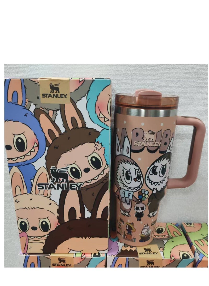 Stanley Ã Labubu Stainless steel vacuum insulated cup with lid and straw â 40oz Insulated Travel Cup, Cute Collectible Design
