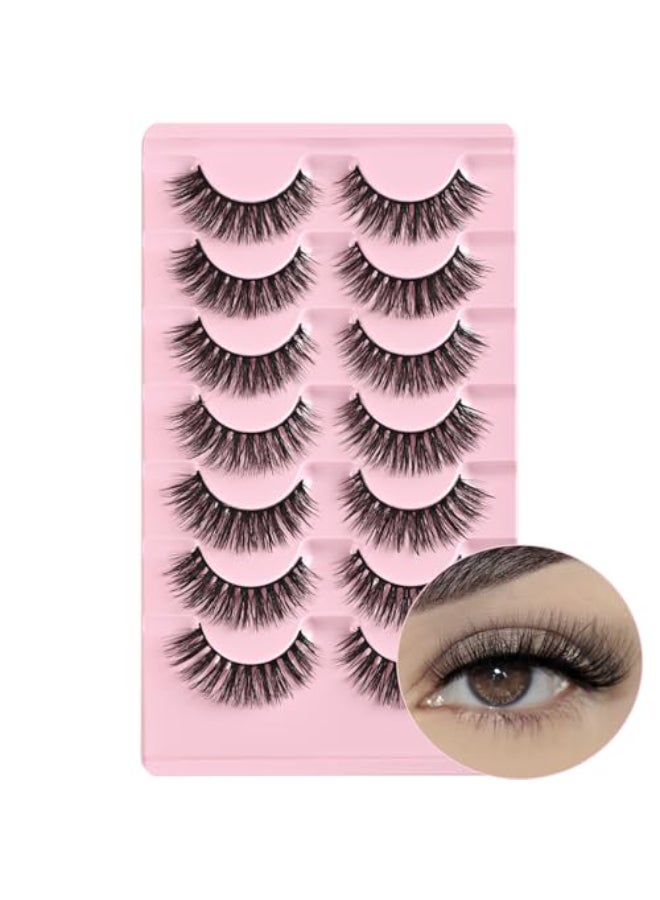 FARRED Cat Eye Lashes Natural Fake Eyelashes Short Wispy Lash Strips Volume Eyelash Cateye Medium Length False Lashes Natural Looking Full Short Strip Pestaas Set for Beginners - Image 1