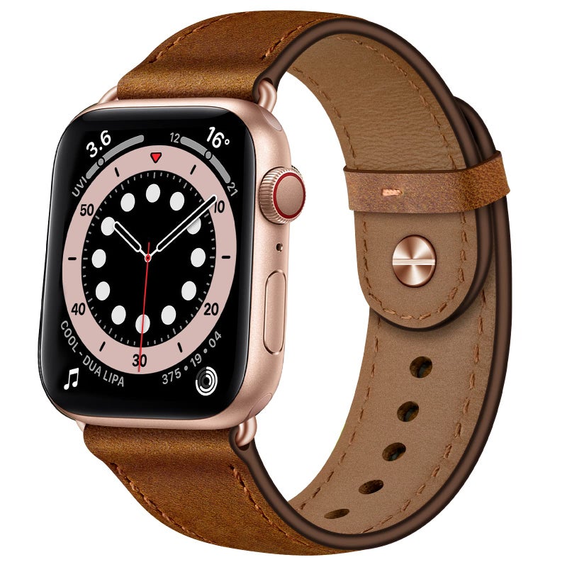 OUHENG Leather Bands Compatible with Apple Watch Band 42mm41mm40mm38mm Genuine Leather Replacement Strap for iWatch SE3 SE2 SE Series 11 10 9 8 7 6 5 4 3 2 1 Retro BrownRose Gold - Image 2