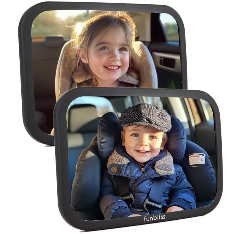 Funbliss 2-Pack Baby Car Mirror - Shake-Proof & Shatterproof, 360Â° Adjustable Angle, Clear Wide View for Rear-Facing Infants, Easy Install, Perfect Baby Travel Gear & Carseat Accessories - Image 1