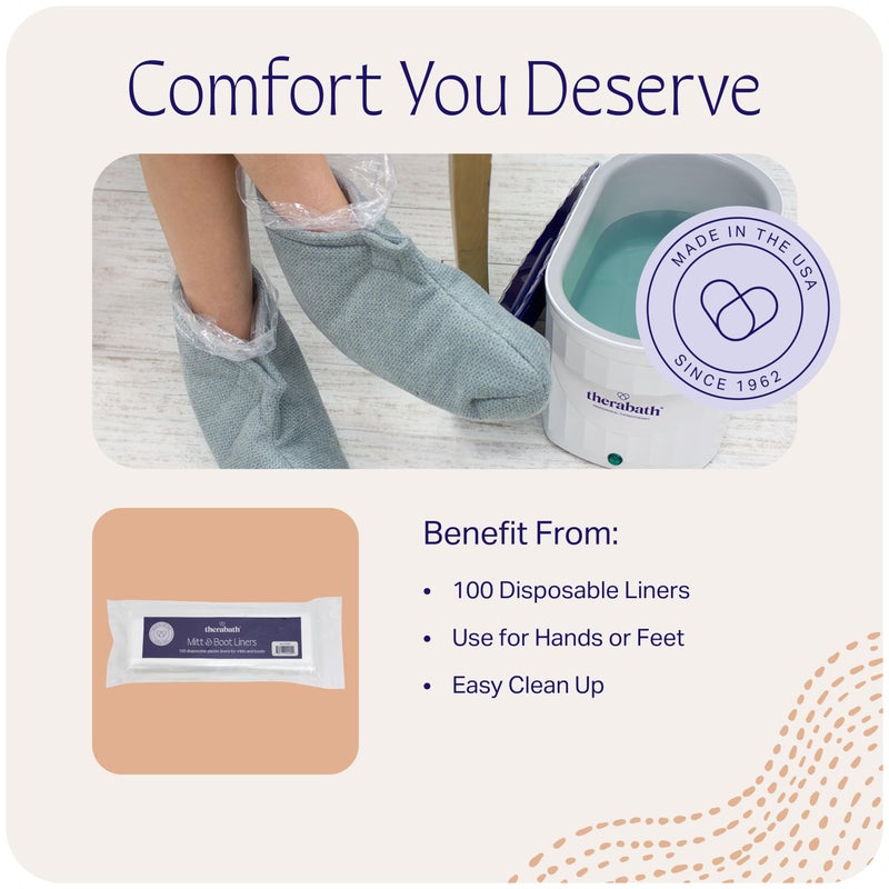 therabath أغطية قفازات وأحذية ثيراباث القابلة للاستخدام مرة واحدة، لعلاج التهاب المفاصل والعناية بالبشرة، أغطية شمع البارافين لليدين والقدمين، تستخدم مع القفازات والأحذية المعزولة، للاستخدام في المنزل والسبا، مصنوعة في الولايات المتحدة الأمريكية، 100 قطعة - Image 2