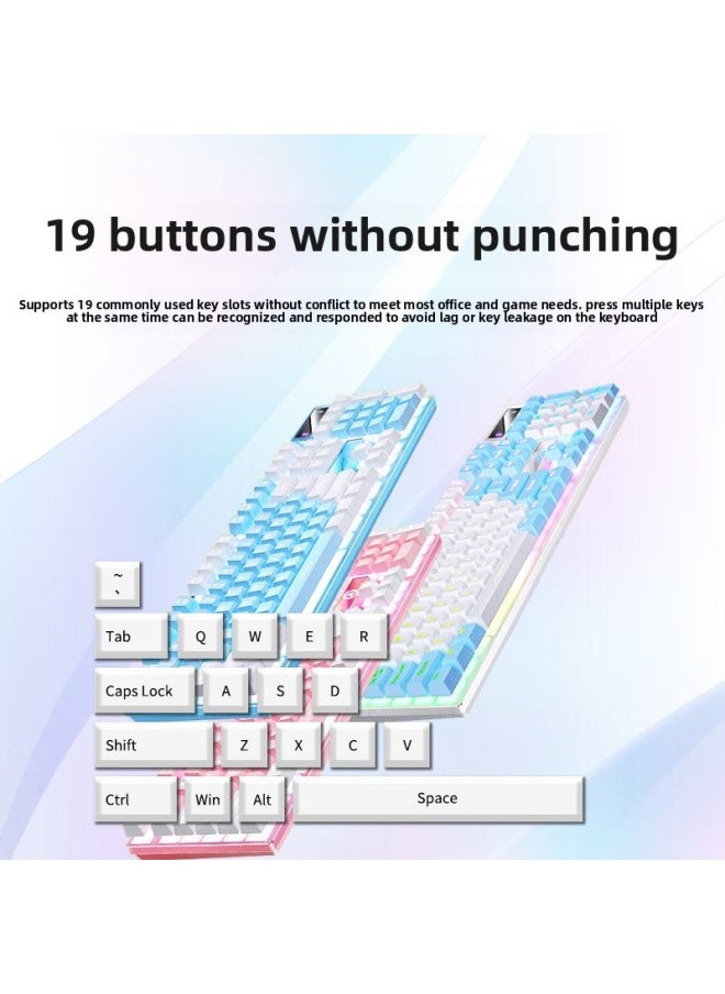Generic - Mechanical Feel Game Backlit E-sports Office USB External Full-size Blue And White Double White Wired Keyboard-Color:Purple White Light Keyboard [mechanical Feel] - Single Keyboard [one-year Warranty] + E-sports Mouse - Image 1