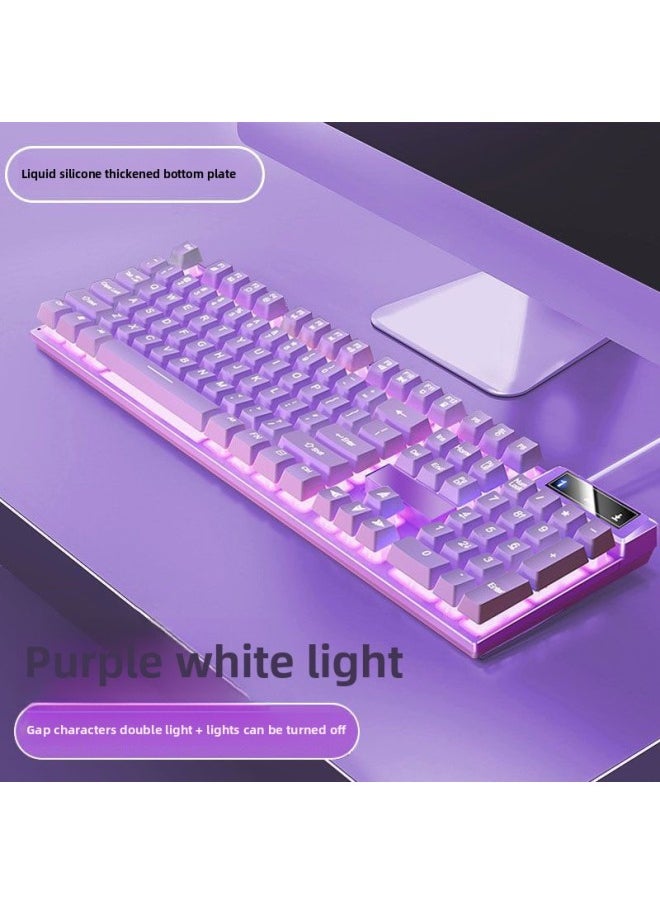 Generic - Mechanical Feel Game Backlit E-sports Office USB External Full-size Blue And White Double White Wired Keyboard-Color:Purple White Light Keyboard [mechanical Feel] - Single Keyboard [one-year Warranty] + E-sports Mouse - Image 1