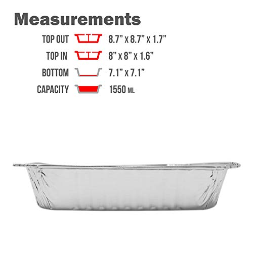 Fig & Leaf (35 Pack) 8” x 8” Square Baking Cake Pans with Plastic Dome Lids | Heavy Duty l Disposable Aluminum Foil Tins l Portable Food Containers l Perfect for Roasting Oven Toaster Cooking - Image 3
