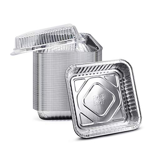 Fig & Leaf (35 Pack) 8” x 8” Square Baking Cake Pans with Plastic Dome Lids | Heavy Duty l Disposable Aluminum Foil Tins l Portable Food Containers l Perfect for Roasting Oven Toaster Cooking - Image 1