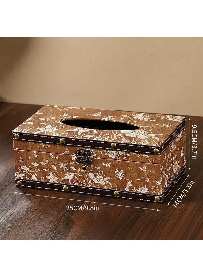 Vintage Nordic Wooden Tissue Box Holder Butterfly Playing With Flowers Design - Image 1