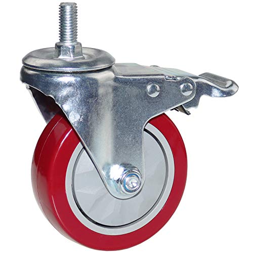DICASAL 4 Inch Heavy Duty Stem Casters 360 Degree Swivel Thread Wheels with Metric Size M12-1.75 Screw Bolt Double Locking Brake Castor Wheel Load Capacity Upto 1200 Lbs Pack of Four - Image 3