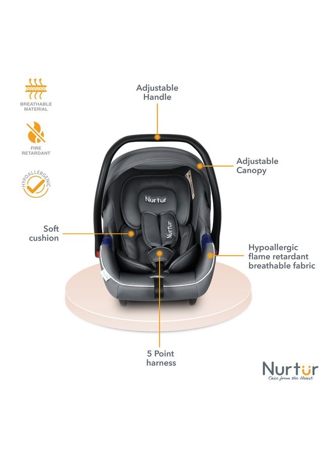 Nurtur Nemo Baby Carrier Adjustable Canopy and Handle Extra Protection 3 Point Safety Harness Suitable from 0 months to 12 months Upto 13kg Grey Official Product - Image 3