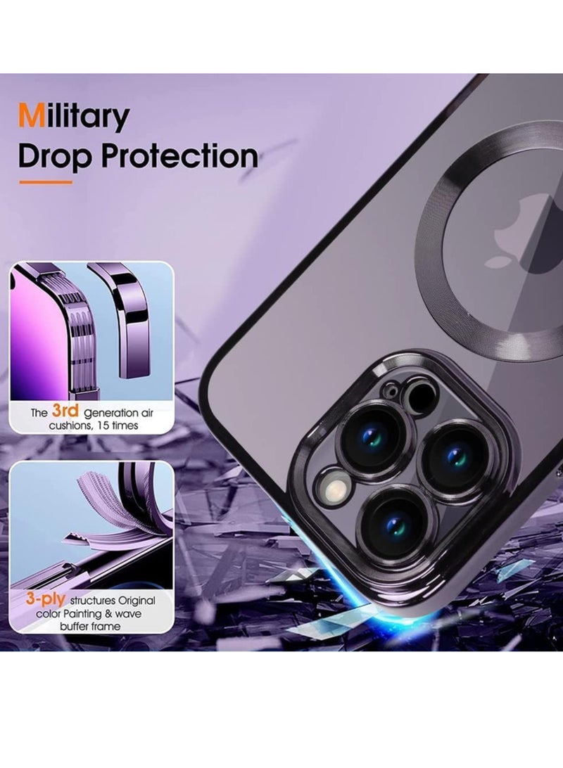 iPhone 13 Pro Max Clear Case with MagSafe Wireless Charging Compatible Back Cover with Electroplating Shockproof Frame-Purple - Image 4