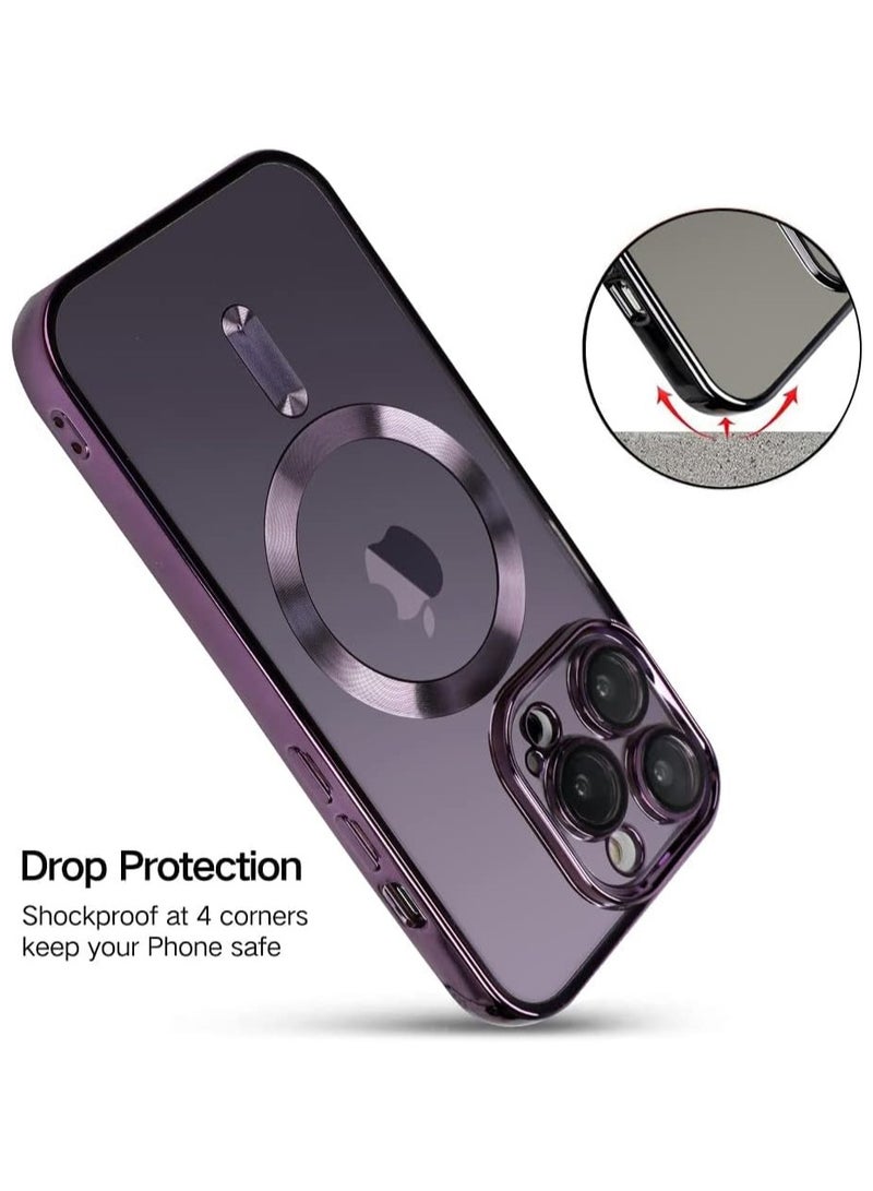 iPhone 13 Pro Max Clear Case with MagSafe Wireless Charging Compatible Back Cover with Electroplating Shockproof Frame-Purple - Image 5
