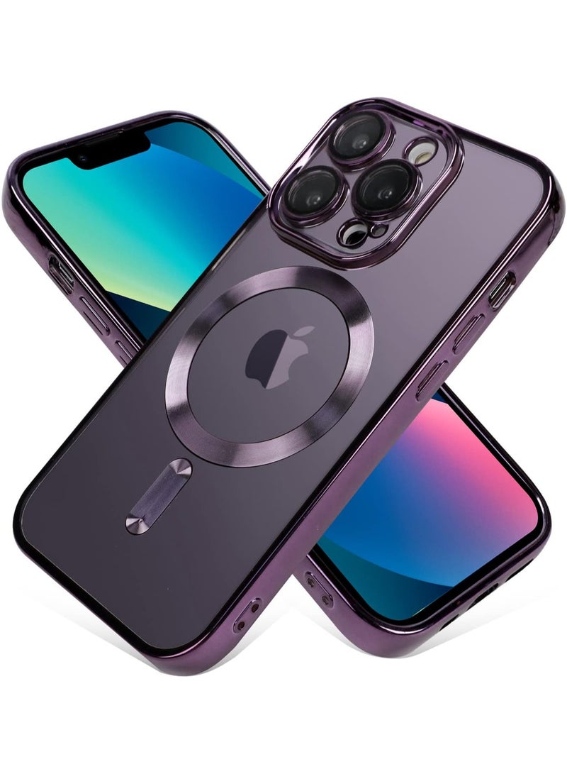 iPhone 13 Pro Max Clear Case with MagSafe Wireless Charging Compatible Back Cover with Electroplating Shockproof Frame-Purple - Image 1