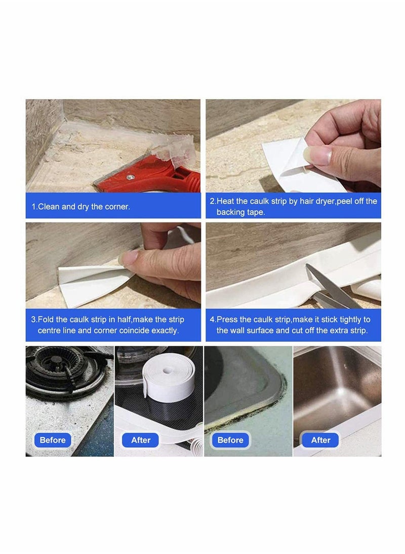 KASTWAVE - Silicone Sealant Remover and Bath Sealant Strip 6 Pack, 4 Sealant Finishing Tools, 2 Rolls Self Adhesive White Silicone Seal Strip, Waterproof Mildew Sealant Tape Caulk Tool for Wall - Image 1