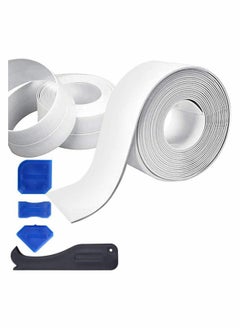 KASTWAVE Silicone Sealant Remover and Bath Sealant Strip 6 Pack, 4 Sealant Finishing Tools, 2 Rolls Self Adhesive White Silicone Seal Strip, Waterproof Mildew Sealant Tape Caulk Tool for Wall  - Image 1