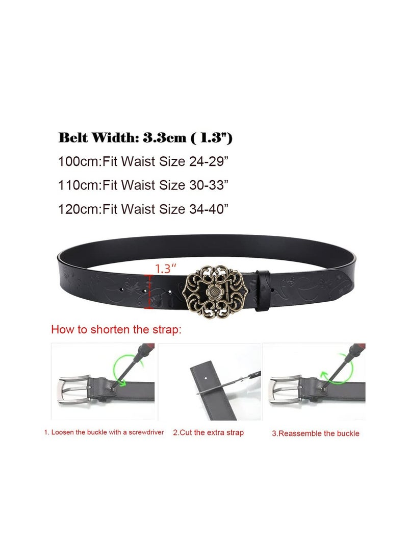 Classic Women's Vintage Leather Belt, Adjustable Wide Waist Belt for Dresses and Jeans, Stylish Simple Buckle, Genuine Leather, Black (110cm) - Perfect for Any Outfit. - Image 4