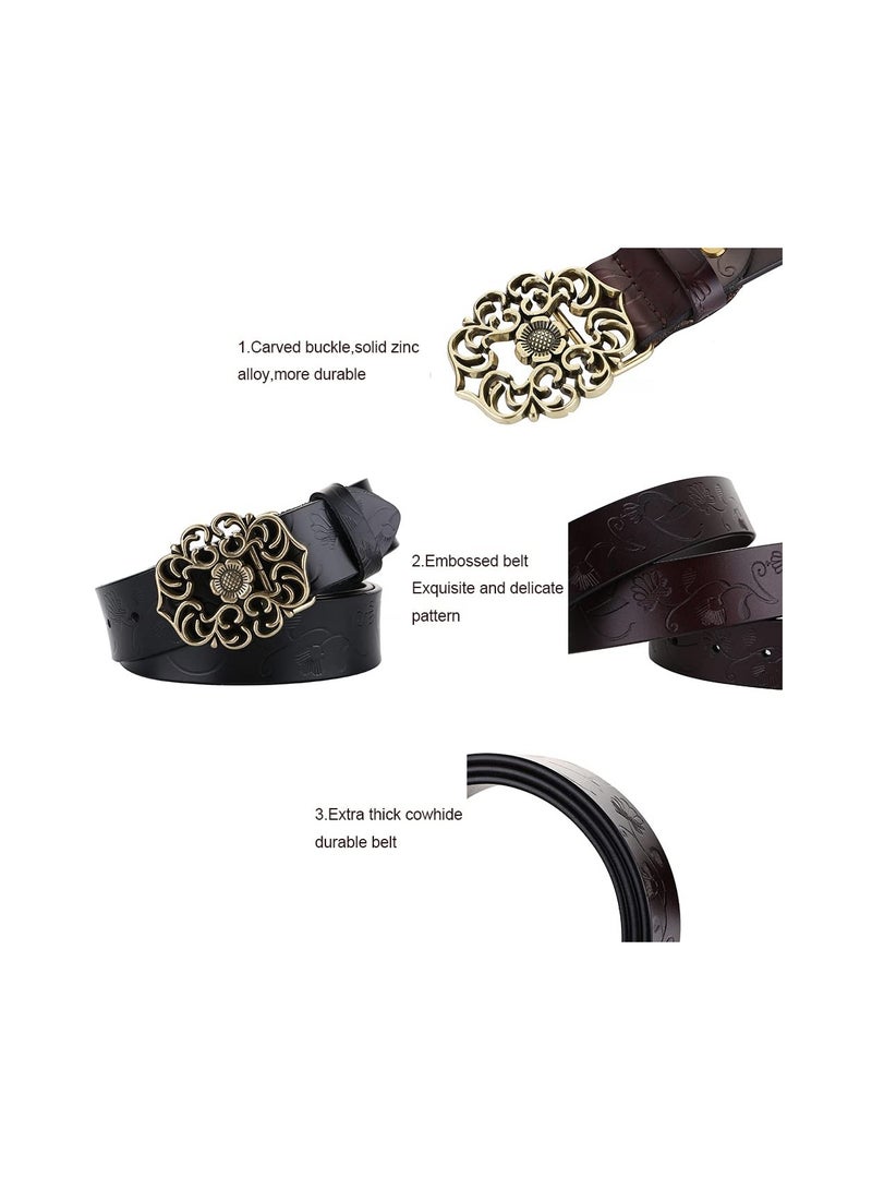 Classic Women's Vintage Leather Belt, Adjustable Wide Waist Belt for Dresses and Jeans, Stylish Simple Buckle, Genuine Leather, Black (110cm) - Perfect for Any Outfit. - Image 5