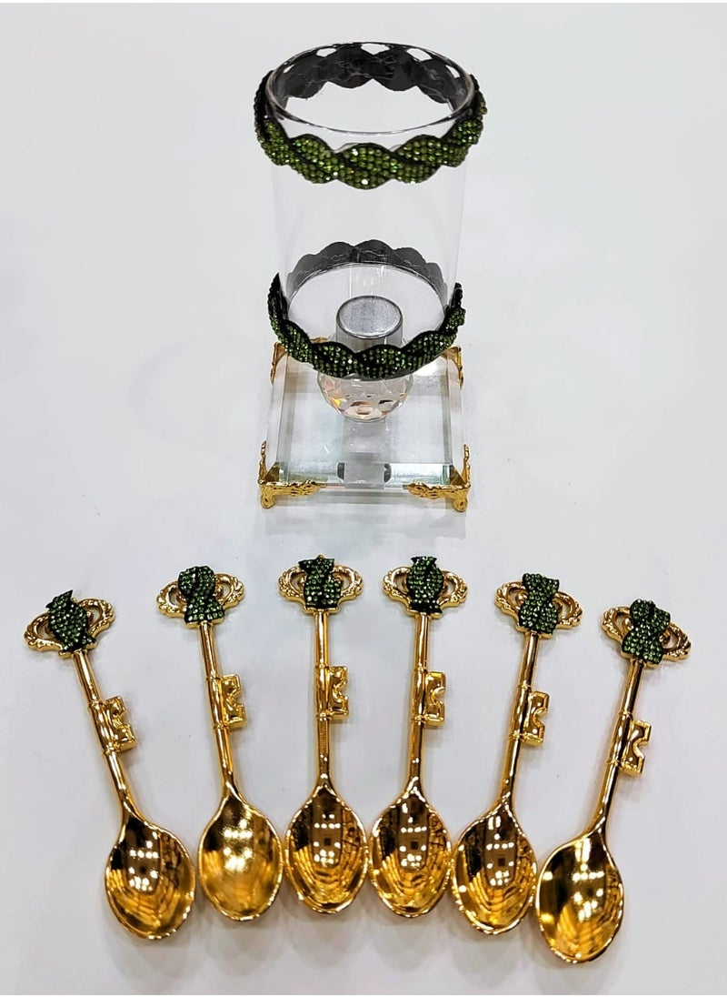 Damanhoor 6Piece Handmade Design Gold Stainless Steel Dessert Spoons Set with Moving Glass Holder  - Image 2