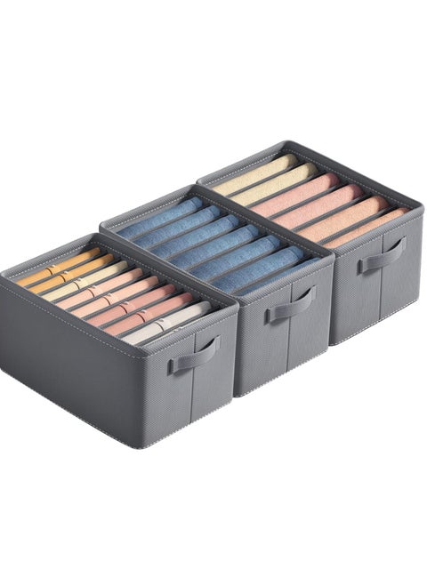 3 Pack Foldable Wardrobe Clothes Organizer, Jeans Drawer Closet Organizer, Fabric Organizer Storage Bins, Closet Organizer Basket with Reinforced Handle and Various Storage Compartments