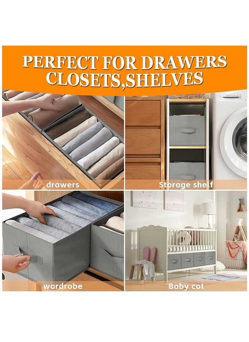 3 Pack Foldable Wardrobe Clothes Organizer, Jeans Drawer Closet Organizer, Fabric Organizer Storage Bins, Closet Organizer Basket with Reinforced Handle and Various Storage Compartments