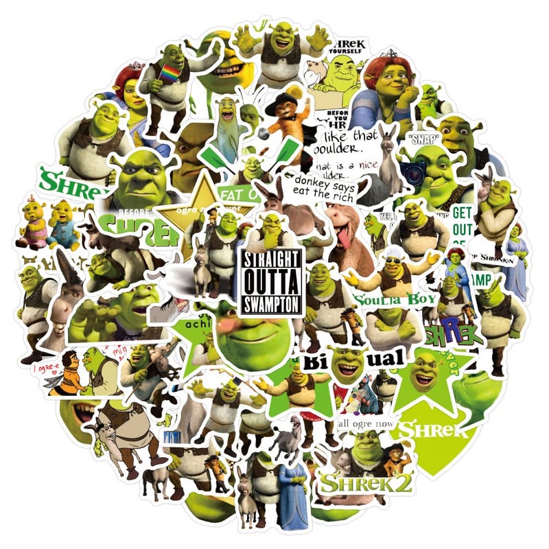 Canverlens 50 Pieces Cute Shrek Cartoon Vinyl Stickers for Water Bottles Laptop Computer Skateboard Cute Sticker Gift for Kids Teens Waterproof - Image 1