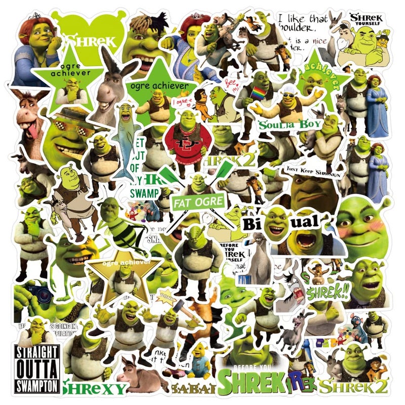 Canverlens 50 Pieces Cute Shrek Cartoon Vinyl Stickers for Water Bottles Laptop Computer Skateboard Cute Sticker Gift for Kids Teens Waterproof - Image 2