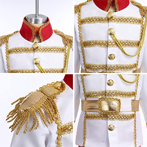 AWIBMK Prince King Charming Costume for Kids Boys Medieval Royal Prince Costume Halloween Christmas Cosplay Party Outfits Dress up Crown Truncheon Cape Belt Shoe Covers Accessories Set White + Red 5-7 Years - Image 5