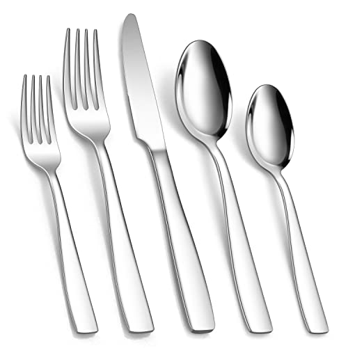 HaWare 1810 Stainless Steel Flatware 40Piece Silverware Set Service for 8 Fancy Tableware Cutlery Set for Home Restaurant Include Knife Fork Spoon Mirror Finish Eating Utensils Dishwasher Safe