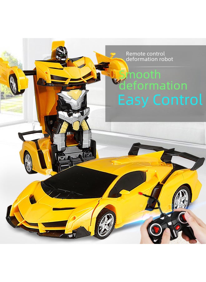 Generic - Transforming Remote Control Car King Kong Robot Rechargeable Electric Children's Toy Boy Rambo Remote Control Car Drift Racing-Color:Rambo Yellow-with 1 Group Charging-Proportion:1:8 - Image 1