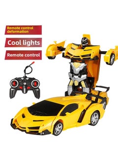 Transforming Remote Control Car King Kong Robot Rechargeable Electric Children's Toy Boy Rambo Remote Control Car Drift Racing-Color:Rambo Yellow-with 1 Group Charging-Proportion:1:8